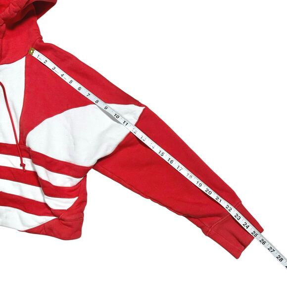 adidas | Women | Red White Big Trefoil Cropped Sporty Hooded Sweatshirt | Small - Picture 6 of 15